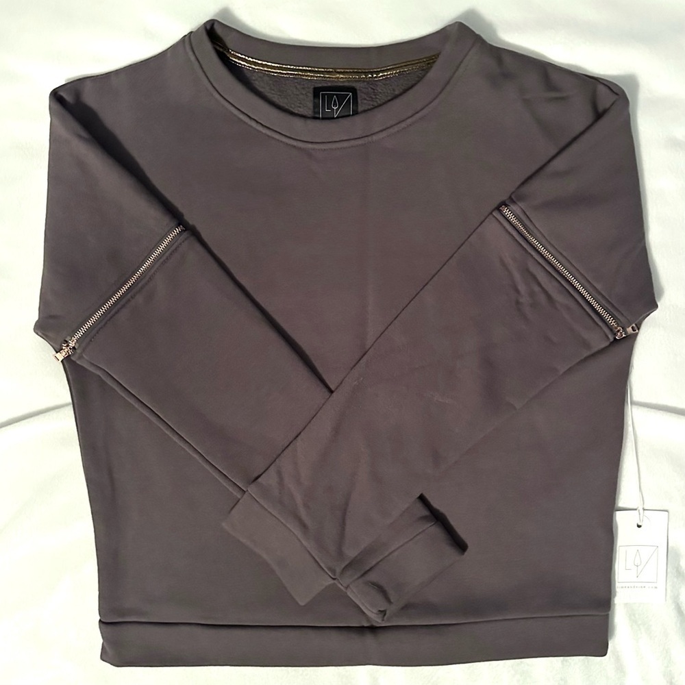Lime & Vine Cropped Zipper Sleeve Sweatshirt Womens S Gray/Rose Gold NWT
